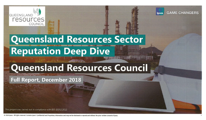 Front page of document titled Queensland Resources Sector Reputation Deep Dive 