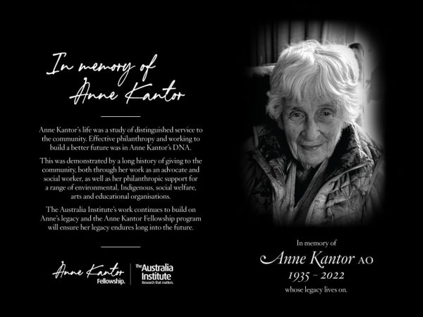 In memory of Anne Kantor AO (1935-2022) - The Australia Institute