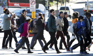 City commuters are seen in Sydney, June 14, 2018. The monthly trend unemployment rate remained steady at 5.5 per cent in May 2018, according to latest figures released by the Australian Bureau of Statistics (ABS) today. (AAP Image/Paul Braven) NO ARCHIVING