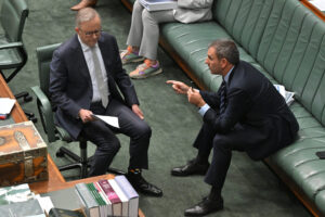 Prime Minister Anthony Albanese and Treasurer Jim Chalmers during Question Time in the House of Representatives at Parliament House in Canberra, Thursday, October 19, 2023.