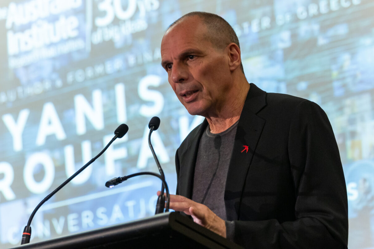 Yanis Varoufakis speaking at an Australia Institute event