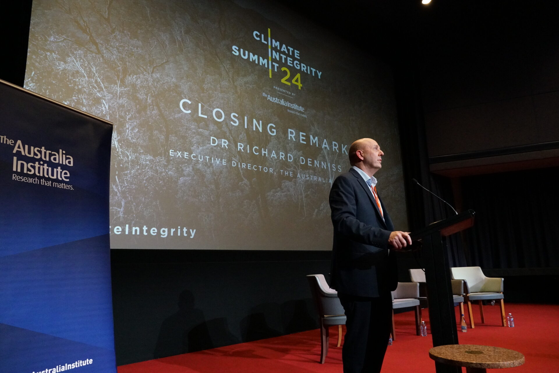 Dr Richard Denniss delivers his closing remarks at the Australia Institute's 2024 Climate Integrity Summit