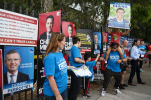 A polling booth at Carlton South Public School during the NSW state election in Sydney, Saturday, March 25, 2023. More than four million New South Wales voters will head to the polls today to determine the 58th Parliament of NSW. (AAP Image/Dean Lewins) NO ARCHIVING