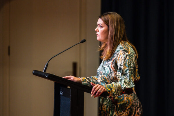 Senator Sarah-Hanson Young speaks at the Climate Integrity Summit 2023