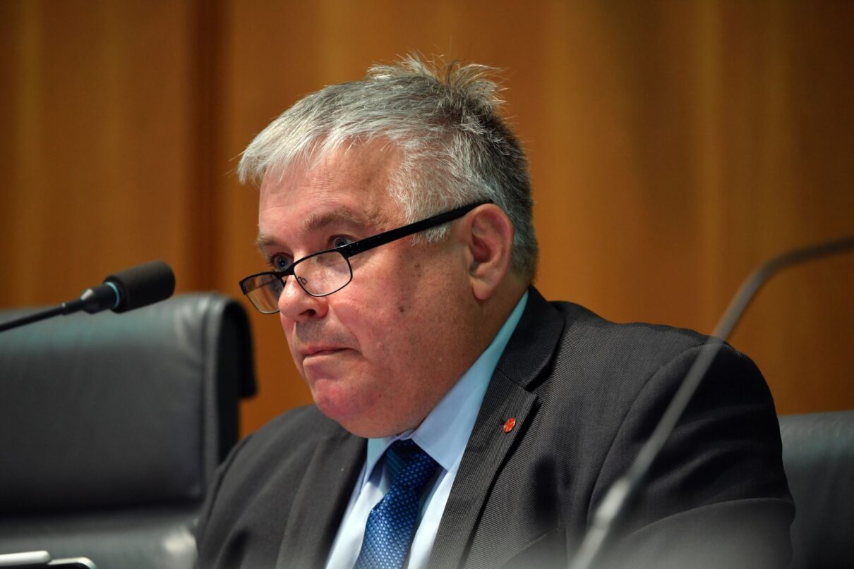 Independent Senator Rex Patrick during Senate Estimates at Parliament House in Canberra, Wednesday, April 6, 2022