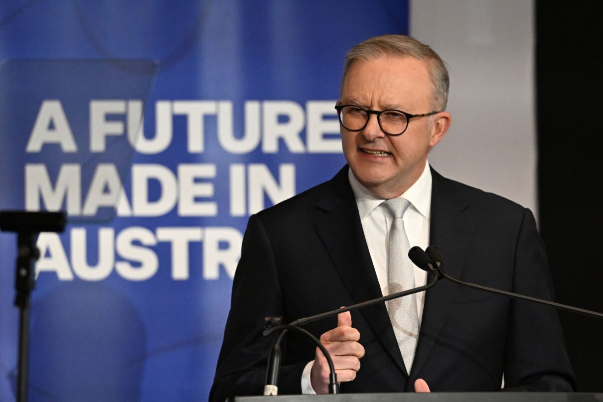 Australian Prime Minister Anthony Albanese addresses the Queensland Media Club at the Brisbane Convention and Exhibition Centre in Brisbane, Thursday, April 11, 2024