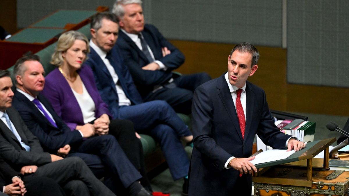 Australian Treasurer Jim Chalmers delivers the 2024/25 Budget statement in the House of Representatives at Parliament House in Canberra, Tuesday, May 14, 2024. Australian Treasurer Jim Chalmers will hand down his third budget today.