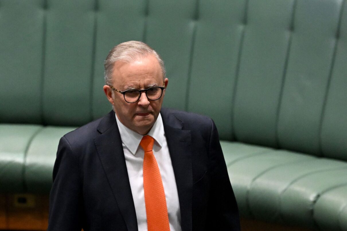 Australian Prime Minister Anthony Albanese reacts during Question Time in the House of Representatives at Parliament House in Canberra, Wednesday, May 15, 2024.