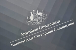 The logo of the National Anti-Corruption Commission (NACC) in Canberra, Monday, July 3, 2023. (AAP Image/Mick Tsikas) NO ARCHIVING