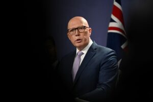Australian Opposition Leader Peter Dutton unveils details of proposed nuclear energy plan during a press conference at the Commonwealth Parliamentary Offices in Sydney, Wednesday, June 19, 2024.