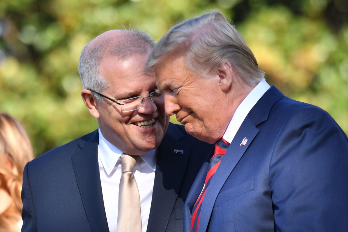 United States President Donald Trump and Australia's Prime Minister Scott Morrison at a ceremonial welcome on the south lawn of the White House in Washington DC, United States, Friday, September 20, 2019.