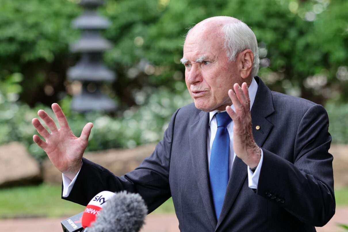 Former prime minister John Howard addresses the media at a press conference during a visit to Brookfield Gardens in Brisbane, Thursday, April 28, 2022.