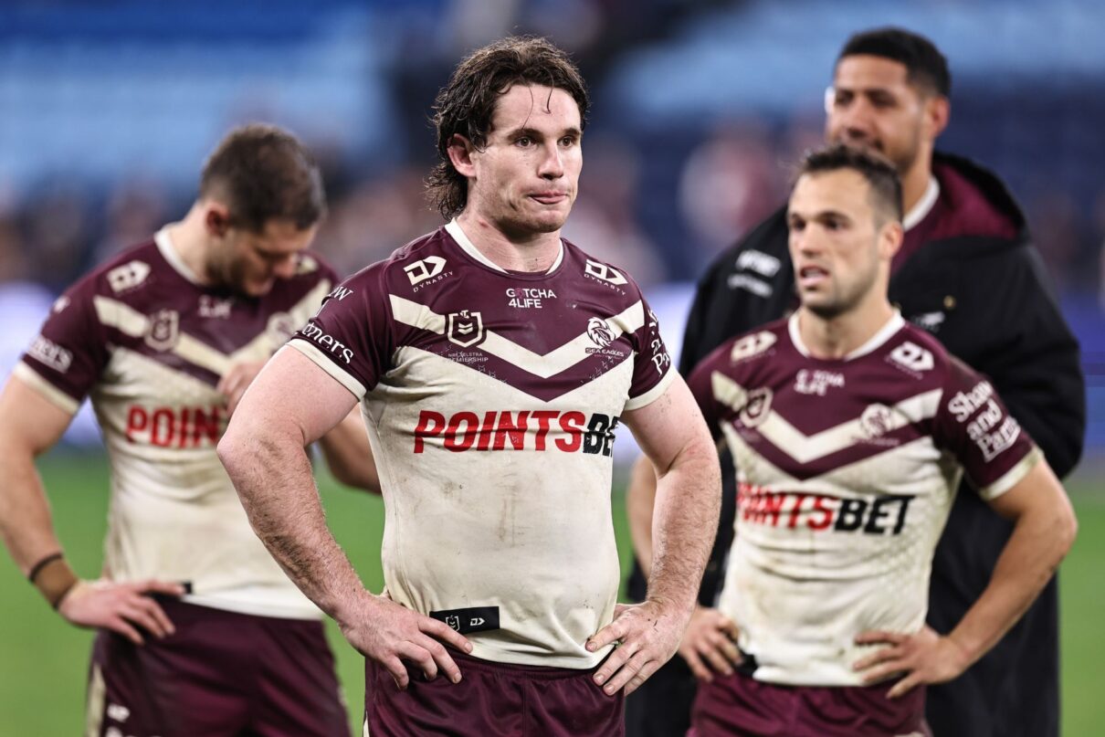 Ethan Bullemor of the Sea Eagles looks on after a Manly loss during the NRL Round 21, Sydney Roosters v Manly-Warringah Sea Eagles at Allianz Stadium in Sydney, Saturday, July 27, 2024.