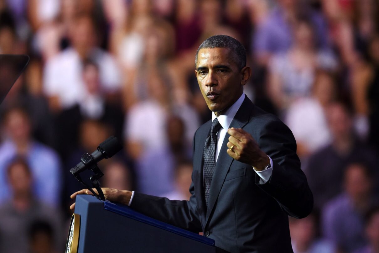 US President Barack Obama addresses a crowd at the University of Queensland (UQ) in Brisbane, Saturday, Nov. 15, 2014. President Obama is attending the G20 world leaders summit taking place in Brisbane November 15-16.