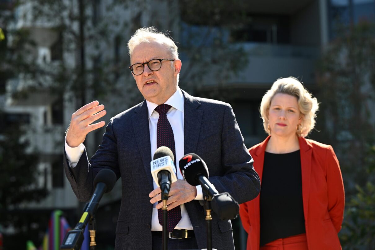 Australian Prime Minister Anthony Albanese along with Housing Minister Clare O’Neil speaks to media during a press conference at Rosebery, Sydney, Tuesday, September 17, 2024.