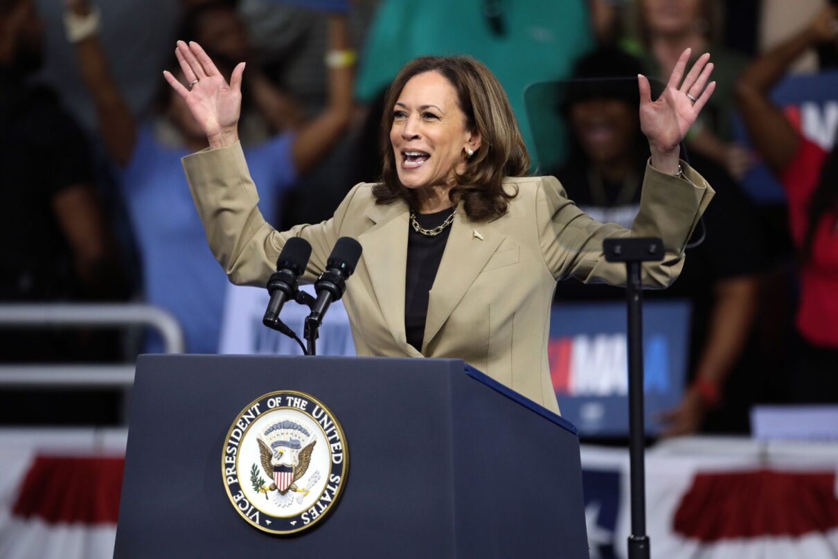 Vice President of the United States Kamala Harris speaking at a campaign rally at Desert Diamond Arena in Glendale, Arizona. https://flickr.com/photos/gageskidmore/53914502127/in/album-72177720319443475