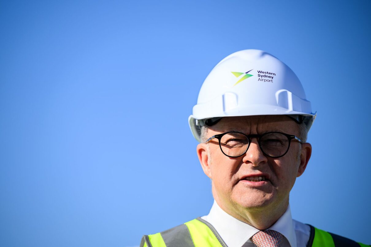 Australian Prime Minister Anthony Albanese speaks to the media during a visit to the Western Sydney International Airport, Sydney, Tuesday, August 27, 2024.