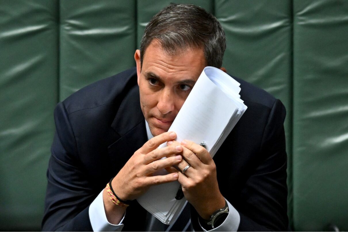 Australian Treasurer Jim Chalmers reacts during Question Time at Parliament House in Canberra, Tuesday, September 10, 2024.