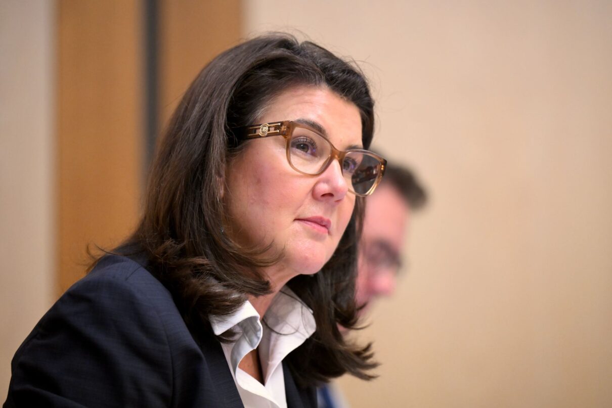 Liberal Senator Jane Hume reacts during Senate Estimates at Parliament House in Canberra, Thursday, May 30, 2024.