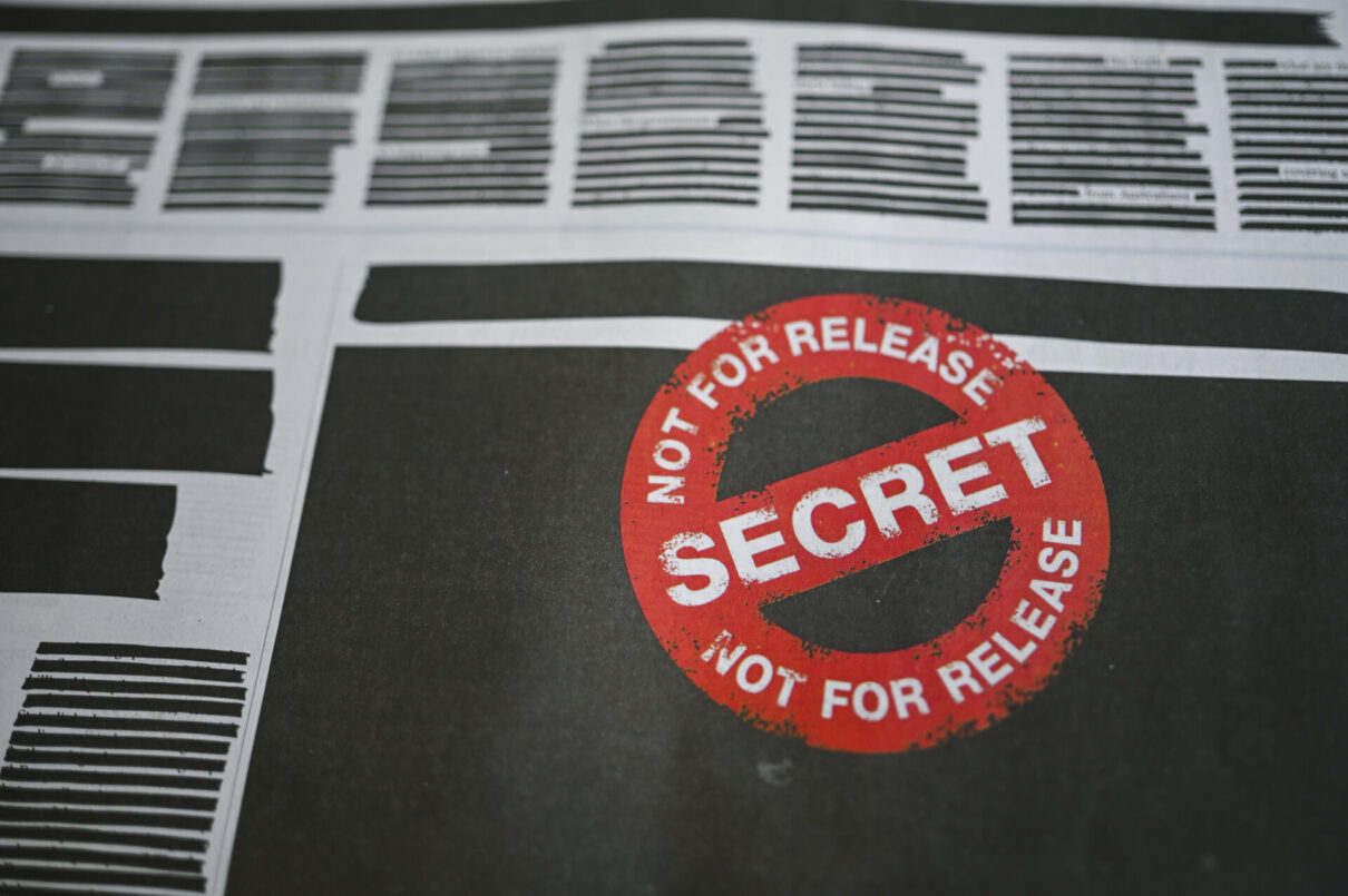 The frontage of the Australian newspaper 'The Australian' shows a 'Your right to know' ads as part of a campaign calling on the Australian Parliament to enshrine press freedom and protect whistleblowers at Parliament House in Canberra, Monday, October 21, 2019. (AAP Image/Lukas Coch) NO ARCHIVING