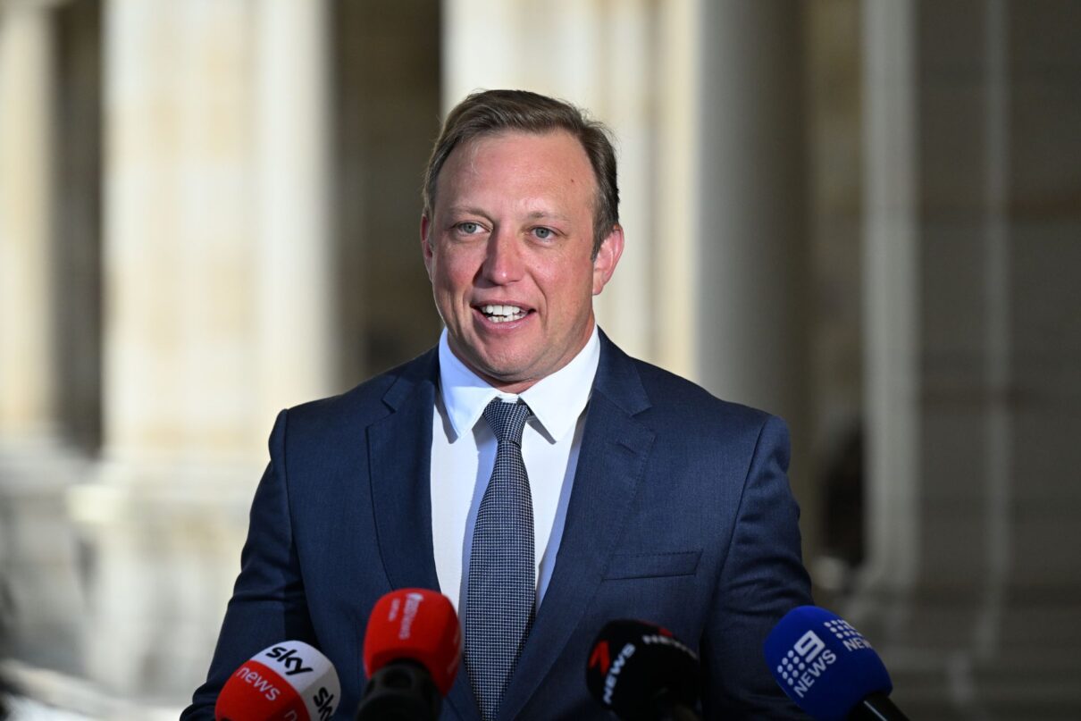 Outgoing Queensland Premier Steven Miles is seen addressing the media at Parliament House in Brisbane, Sunday, October 27, 2024. Liberal National Party leader David Crisafulli claimed victory in the Queensland contest on Saturday night, putting an end to Labor's nine-year reign.