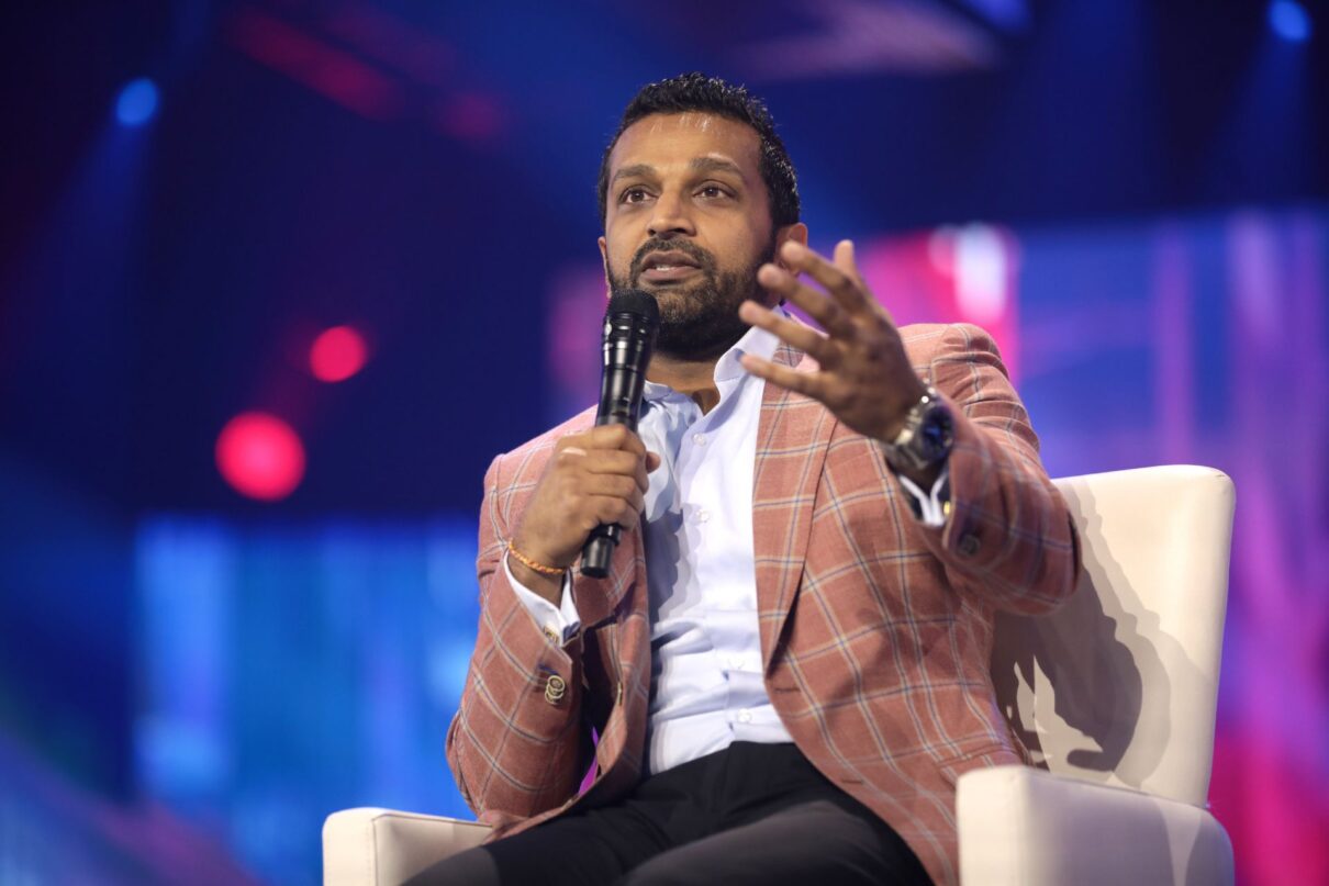 Kash Patel speaking with attendees at the 2022 AmericaFest at the Phoenix Convention Center in Phoenix, Arizona.