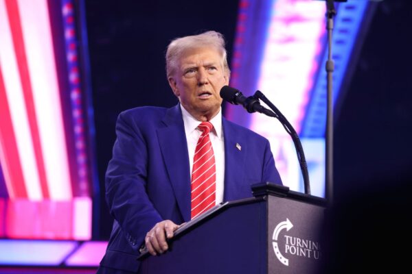 President-elect of the United States Donald Trump speaking with attendees at the 2024 AmericaFest at the Phoenix Convention Center in Phoenix, Arizona. (https://flickr.com/photos/gageskidmore/54235307361/, CC BY-SA 2.0)