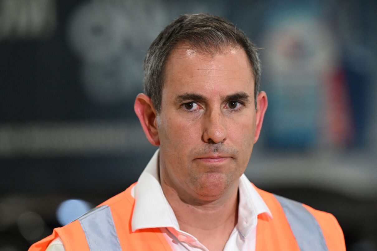 Australian Treasurer Jim Chalmers is seen talking to the media during a visit to All Purpose Transport in Logan City, QLD, Wednesday, January 15, 2025.