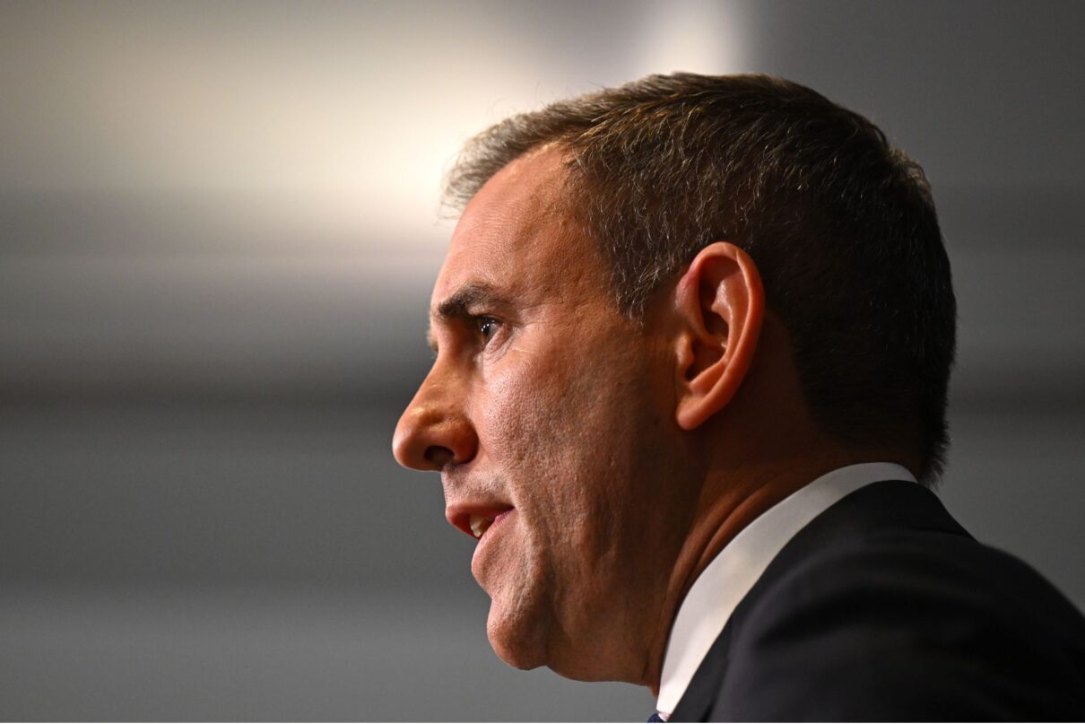 Australian Treasurer Jim Chalmers speaks to media during a press conference at Parliament House in Canberra, Tuesday, February 18, 2025.