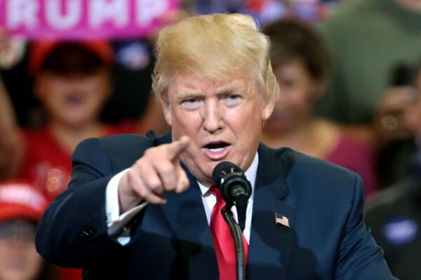 Donald Trump speaking with supporters at a campaign rally at the Phoenix Convention Center in Phoenix, Arizona.