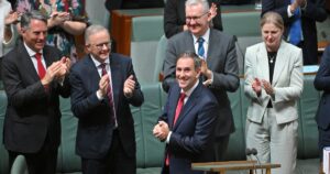 Treasurer Jim Chalmers after delivering the 2025-26 Federal Budget in the House of Representatives, Parliament House in Canberra, Tuesday, March 25, 2025.