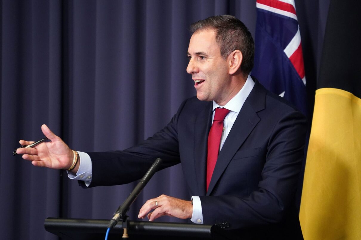 Federal Treasurer Jim Chalmers speaks to media during a press conference in response to inflation data at Parliament House in Canberra, Australian Capital Territory, on Wednesday, April 30, 2025.