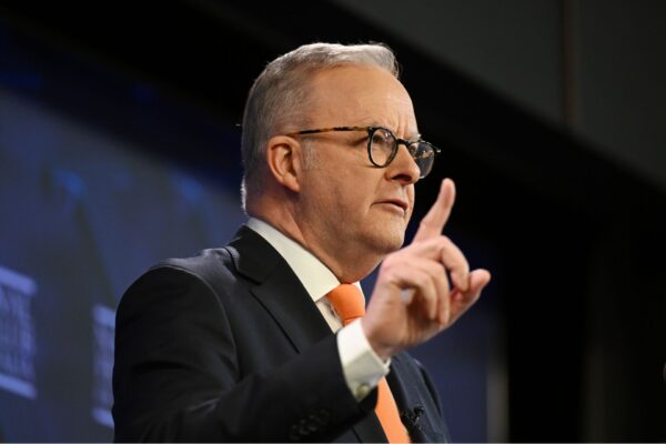 Prime Minister Anthony Albanese addresses the National Press Club in Canberra, Tuesday, June 10, 2025.