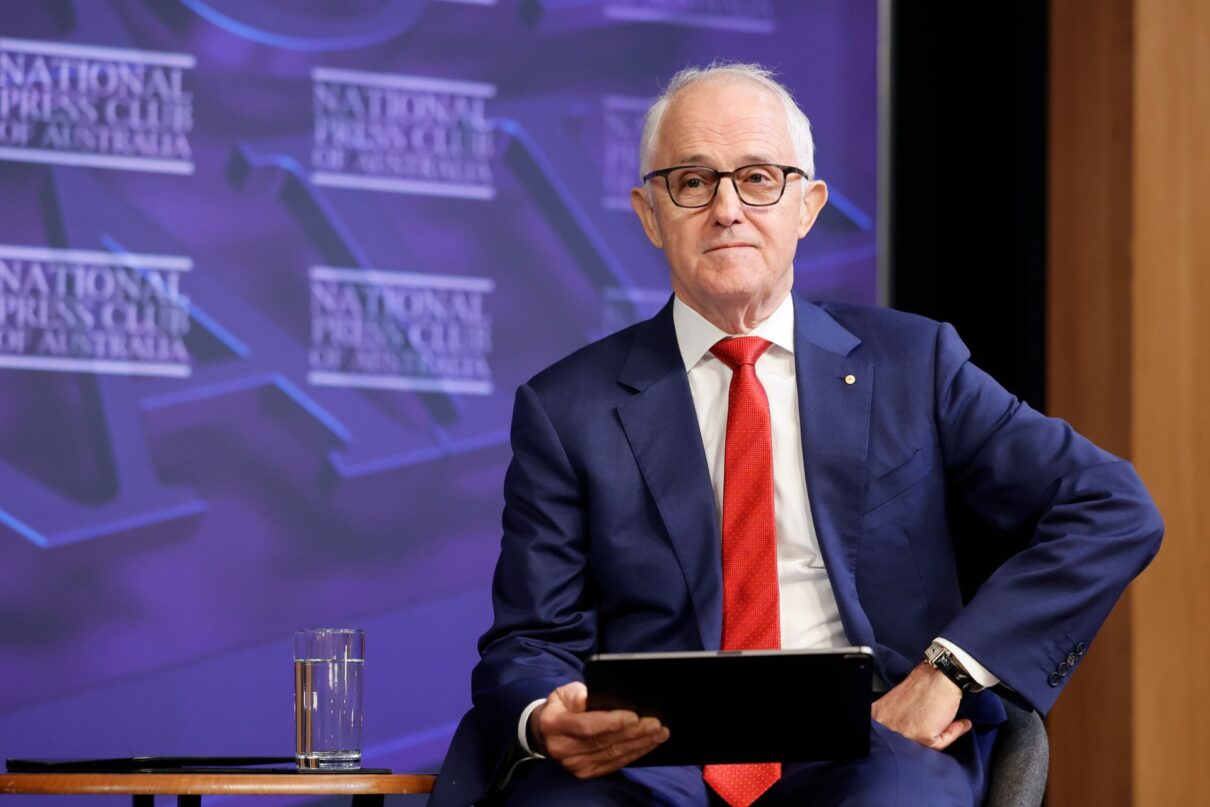 Former Australian prime minister Malcolm Turnbull addresses Sovereignty and Security – Australia and the new world disorder at the National Press Club Of Australia in Canberra, Tuesday, April 1, 2025.