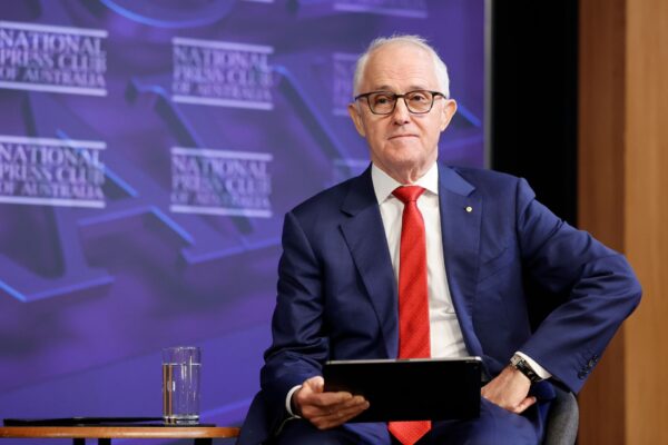 Former Australian prime minister Malcolm Turnbull addresses Sovereignty and Security – Australia and the new world disorder at the National Press Club Of Australia in Canberra, Tuesday, April 1, 2025.