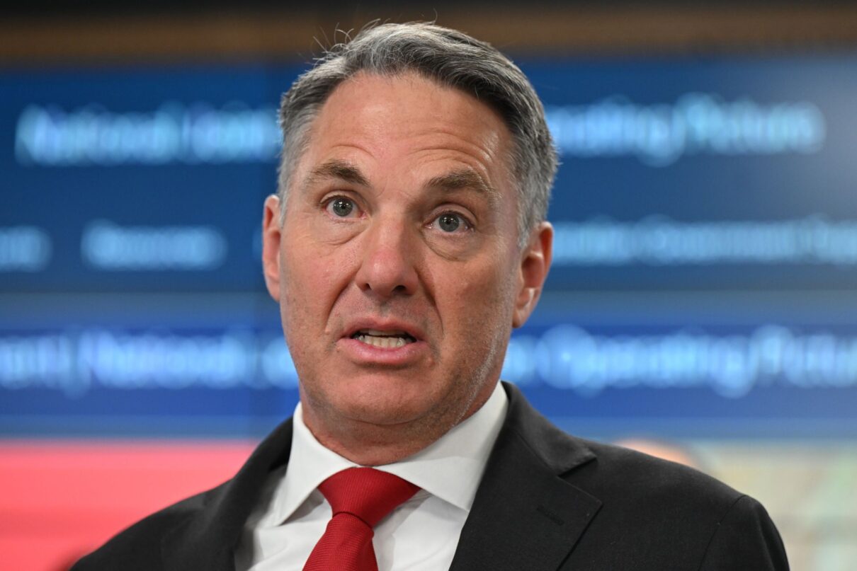 Australian Deputy Prime Minister Richard Marles speaks to the media during a press conference at the National Situation Room in Canberra, Monday, May 26, 2025.
