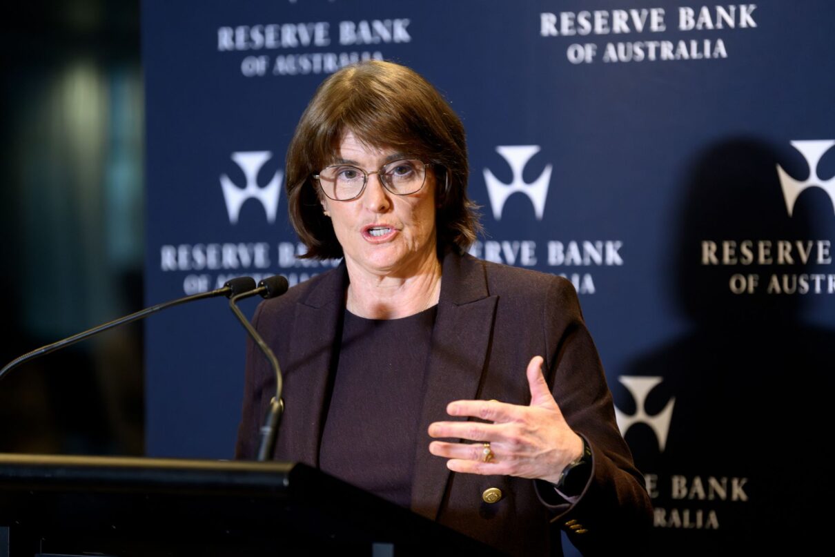 Reserve Bank of Australia (RBA) Governor Michele Bullock speaks to media during an interest rates annoucement, in Sydney, Tuesday, July 8, 2025. Australia's central bank has held interest rates at 3.85 per cent, defying expectations of a second consecutive cut in July.