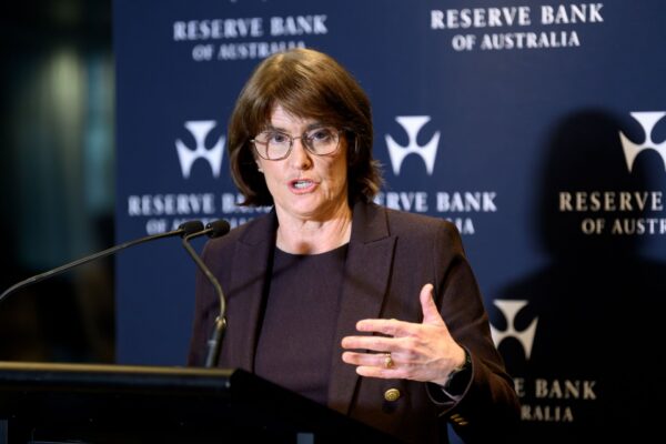 Reserve Bank of Australia (RBA) Governor Michele Bullock speaks to media during an interest rates annoucement, in Sydney, Tuesday, July 8, 2025. Australia's central bank has held interest rates at 3.85 per cent, defying expectations of a second consecutive cut in July.