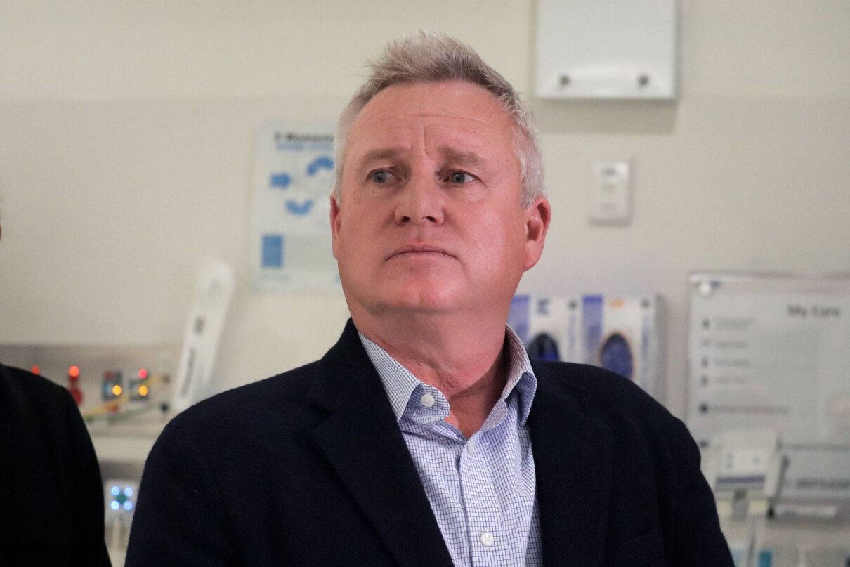 Liberal Premier Jeremy Rockliff speaks to media at the Royal Hobart Hospital in Hobart, Tasmania, on Wednesday, June 11th, 2025. Tasmania is in a state of political limbo, with the governor mulling a request by Liberal minority Premier Jeremy Rockliff who lost a no-confidence vote in parliament last week