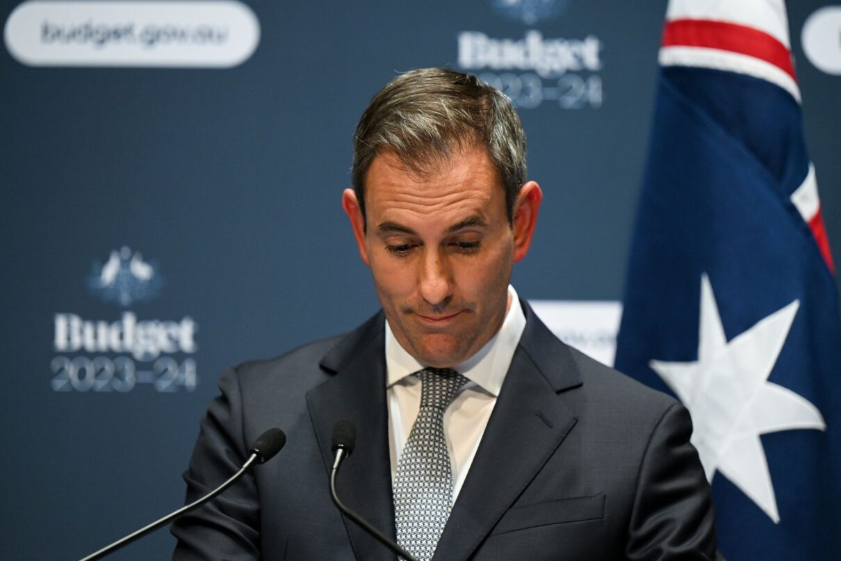 Australian Treasurer Jim Chalmers speaks at a press conference inside the Budget lockup at Parliament House in Canberra, Tuesday, May 9, 2023. Australian Treasurer Jim Chalmers will today hand down the 2023/24 Federal Budget.