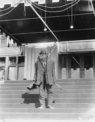 Jimmy Clements, a Wiradjuri elder, on steps of Parliament House