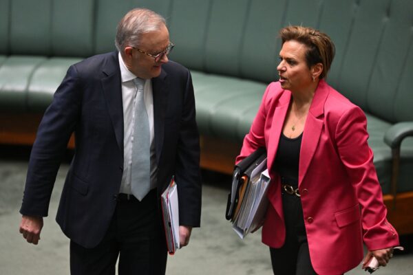 Australian Prime Minister Anthony Albanese speaks to Australian Attorney-General Michele Rowland during Question Time in the House of Representatives at Parliament House in Canberra, Thursday, September 4, 2025.