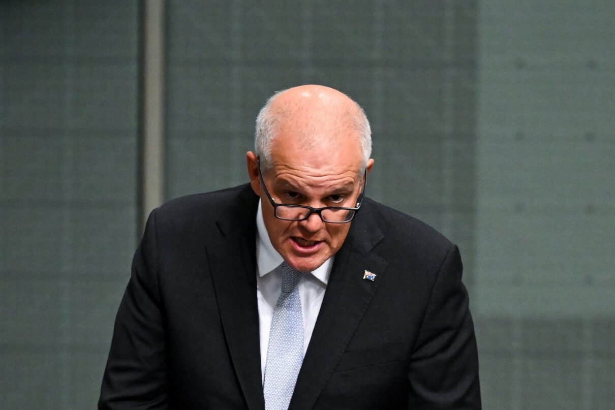 Former Australian Prime Minister Scott Morrison makes a statement of indulgence in the House of Representatives at Parliament House in Canberra, Monday, July 31, 2023.
