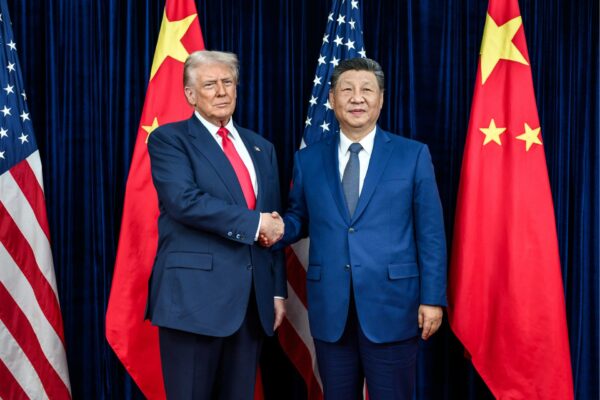 President Donald Trump greets Chinese President Xi Jinping before a bilateral meeting at the Gimhae International Airport terminal, Thursday, October 30, 2025, in Busan, South Korea. (Official White House Photo by Daniel Torok)