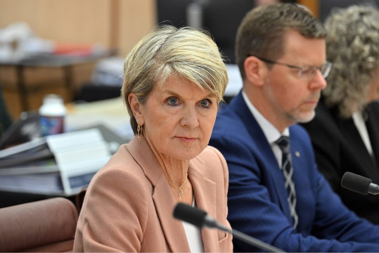 Australian National University Chancellor Julie Bishop at a press conference at Parliament House in Canberra, Friday, October 10, 2025.