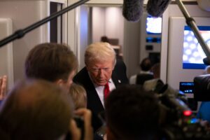 President Donald Trump speaks to the press aboard Air Force One after a trip to Florida on Sunday, November 2, 2025. (Official White House Photo by Joyce N. Boghosian) https://flickr.com/photos/whitehouse/54899367074/in/dateposted/
