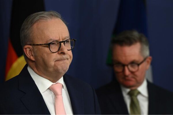 Prime Minister Anthony Albanese and Minister for Climate Change and Energy Chris Bowen speak to media during a press conference in Sydney, Thursday, September 18, 2025.