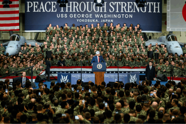 President Donald Trump delivers remarks to Yokosuka Naval troops aboard the USS George Washington at Yokosuka Naval Base, Japan on Tuesday, October 28, 2025. (Official White House Photo by Daniel Torok)