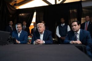 President Donald Trump monitors U.S. military operations in Venezuela, from Mar-a-Lago Club in Palm Beach, Florida, on Saturday, January 3, 2026. (Official White House Photo by Molly Riley, https://flickr.com/photos/whitehouse/55022345928/in/dateposted/)