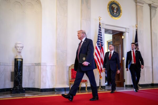 President Donald Trump enters the East Room for an event honoring the 2025 Stanley Cup champion Florida Panthers, Thursday, January 15, 2026. (Official White House Photo by Molly Riley)
